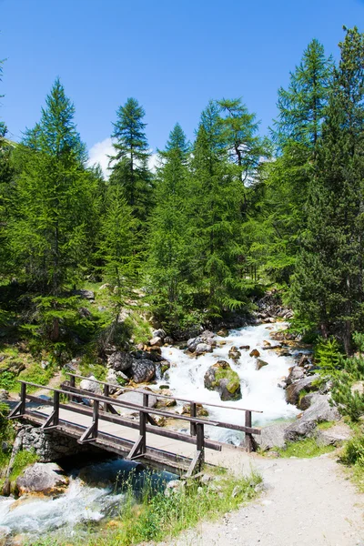 Brücke am Gebirgsfluss — Stockfoto