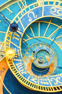 Prag astronom saatine dayanan Droste etkisi. Astroloji, fantezi, zaman ve sihirle ilgili kavramlar için soyut tasarım.