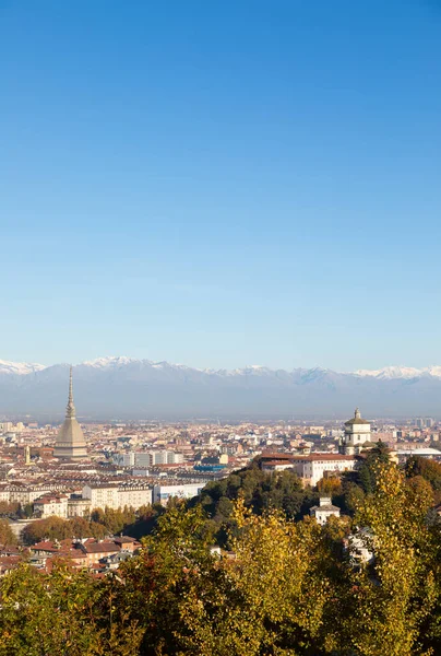 Turim Itália Circa Novembro 2021 Panorama Com Alpes Mole Antonelliana — Fotografia de Stock
