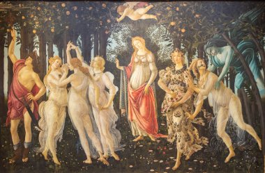 Floransa, İtalya - Temmuz 2021 dolaylarında. Alessandro Botticelli - Bahar, 1480. Uffizi Müzesinde Rönesans Sanatı.