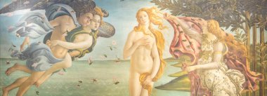 Floransa, İtalya - Temmuz 2021 dolaylarında. Alessandro Botticelli - Venüs 'ün Doğuşu, 1485. Uffizi Müzesinde Rönesans Sanatı