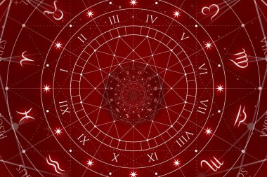 Mistisizm, astroloji, fantezi üzerine soyut eski kavramsal geçmiş - kırmızı