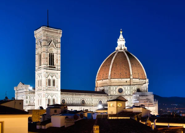 Florencja Duomo Campanile Bell Tower Architektura Oświetlona Nocą Włochy Scena — Zdjęcie stockowe