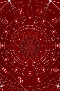 Astroloji ve simya tablosu arkaplan çizimi - kırmızı