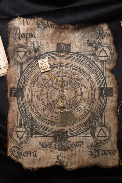 Ancien Fond Ésotérique Sorcellerie Occultes Paganisme Vieux Symbole Avec Runes — Photo