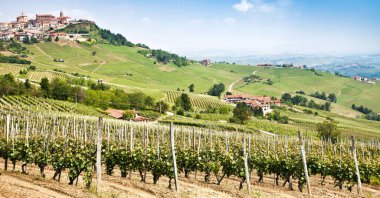 La Morra. İtalya 'nın Piedmont bölgesindeki Barolo ve Alba yakınlarındaki geleneksel köy..