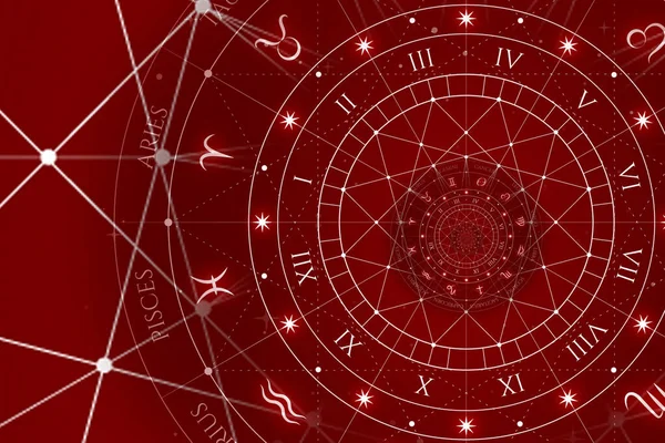 Zodiac Tecknar Horoskop Bakgrund Begreppet Fantasi Och Mystik Röd — Stockfoto