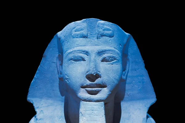 Archéologie Égyptienne Sphinx Antique Bleu Représentant Pharaon Espace Copie — Photo