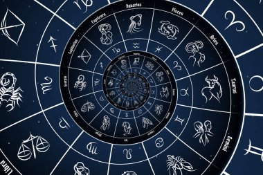 Burç işaretli ve sembollü astrolojik arkaplan - mavi