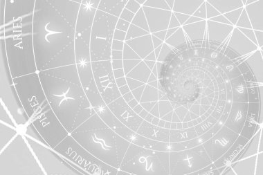 Burç işaretli ve sembollü astrolojik altyapı - beyaz