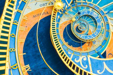 Prag astronom saatine dayanan Droste etkisi. Astroloji, fantezi, zaman ve sihirle ilgili kavramlar için soyut tasarım.