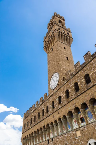 Florencia Italia Torre Del Antiguo Palacio Llamado Palazzo Vecchio Con — Foto de Stock