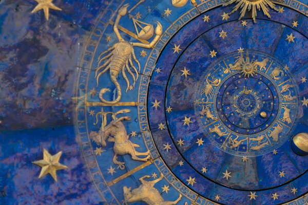 Zodiac Signs Horoscope background. Concept for fantasy and mystery - blue