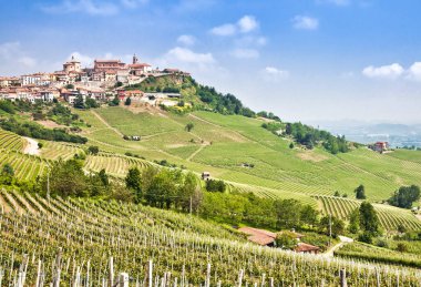 La Morra. İtalya 'nın Piedmont bölgesindeki Barolo ve Alba yakınlarındaki geleneksel köy..