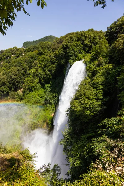 Marmore Waterfall Umbria Region Italy Amazing Cascade Splashing Nature Trees — Stock Photo, Image