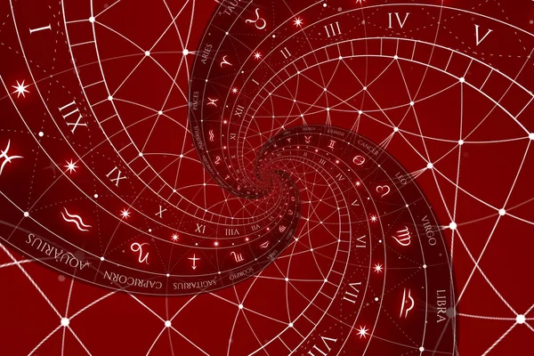Zodiac Jelek Horoszkóp Háttér Fogalom Fantázia Rejtély Piros — Stock Fotó