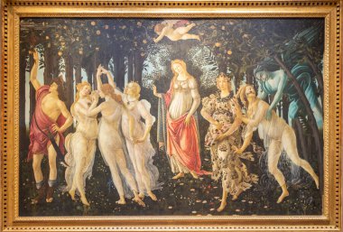 Floransa, İtalya - Temmuz 2021 dolaylarında. Alessandro Botticelli - Bahar, 1480. Uffizi Müzesinde Rönesans Sanatı.