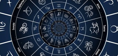 Burç işaretli ve sembollü astrolojik arkaplan - mavi