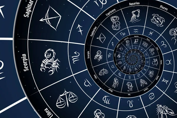 Zodiac Tecknar Horoskop Bakgrund Begreppet Fantasi Och Mystik Blå — Stockfoto