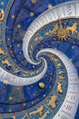 Astrological background with zodiac signs and symbol - blue clipart