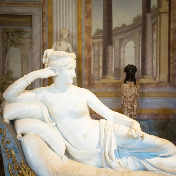 ROME, ITALY - AUGUST 24, 2018: detail of Antonio Canova's Statue of Pauline Bonaparte, his masterpiece located in Villa Borghese