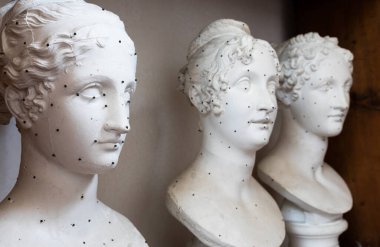 Possagno, Italy - August 2022: Antonio Canova collection. Classical sculptures in white marble located in his native house