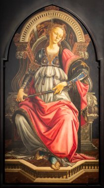 Floransa, İtalya - Temmuz 2021 dolaylarında. Alessandro Botticelli - Fortitude, 1470. Uffizi Müzesinde Rönesans Sanatı.