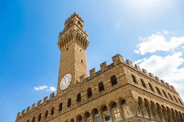 Florença Itália Torre Velho Palácio Chamada Palazzo Vecchio Com Céu — Fotografia de Stock