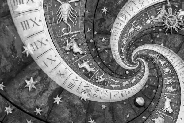 Zodiac Jelek Horoszkóp Háttér Fogalom Fantázia Rejtély Fekete — Stock Fotó