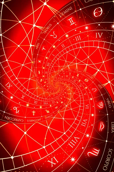Zodiac Burç Şaretleri Nin Geçmişi Fantezi Gizem Kavramı Kırmızı — Stok fotoğraf