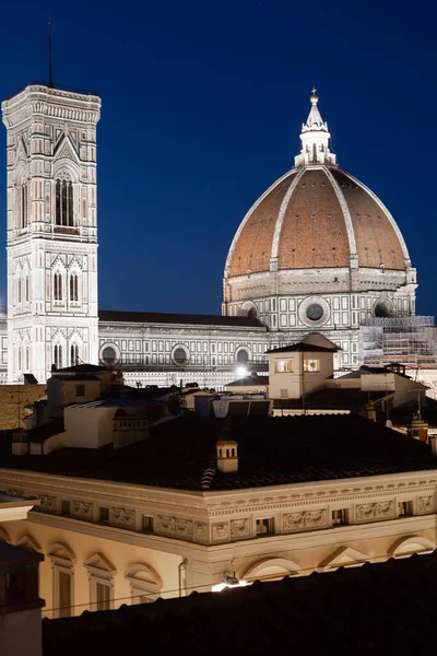 Florencja Duomo Campanile Bell Tower Architektura Oświetlona Nocą Włochy Scena — Zdjęcie stockowe