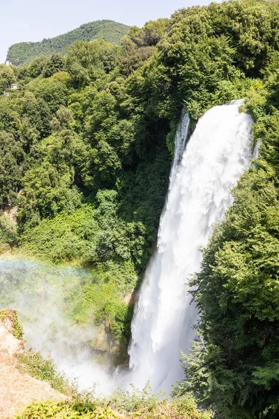 Marmore Waterfall Umbria Region Italy Amazing Cascade Splashing Nature Trees — Stock Photo, Image