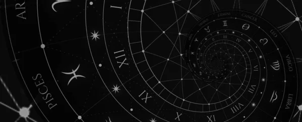 Zodiac Σημάδια Ωροσκόπιο Φόντο Έννοια Για Φαντασία Και Μυστήριο Μαύρο — Φωτογραφία Αρχείου
