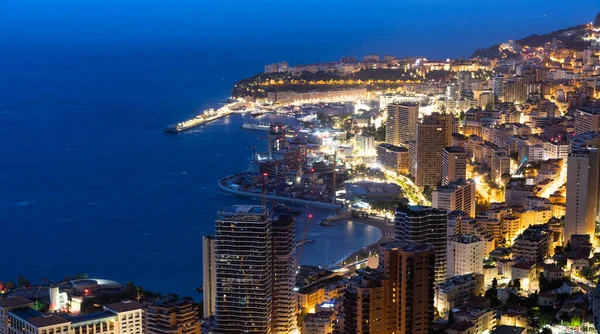 Monte Carlo Panorama Nachts Verlicht Stedelijk Landschap Met Luxe Architectuur — Stockfoto