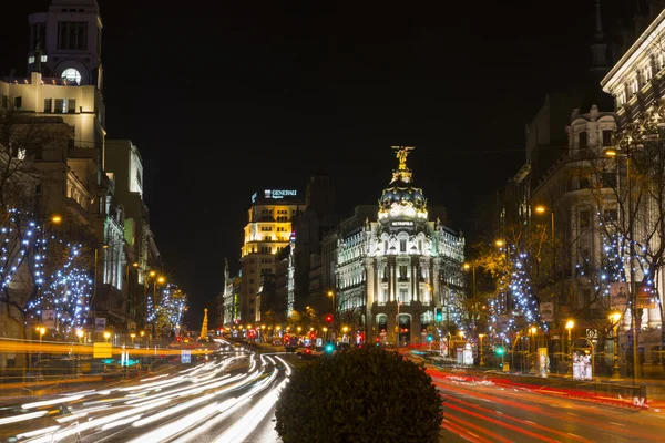 Nachtansicht von Madrid in Weihnachten — Stockfoto