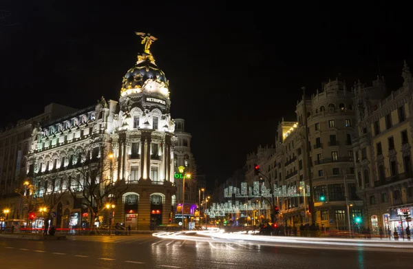 Nachtansicht von Madrid in Weihnachten — Stockfoto