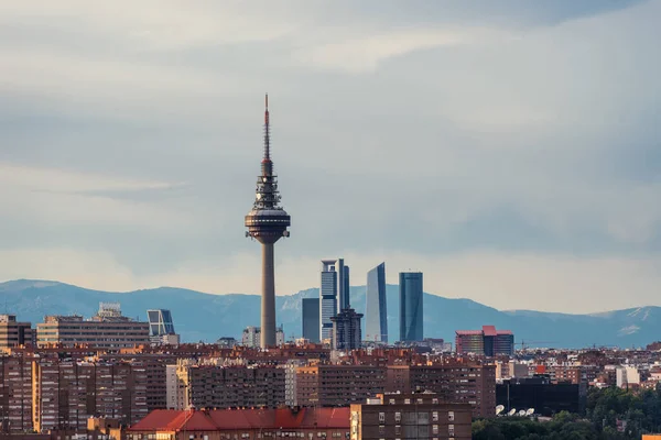 Panorama Madridu Soumraku Jak Vidět Cerro Del Tio Pio Televizní — Stock fotografie