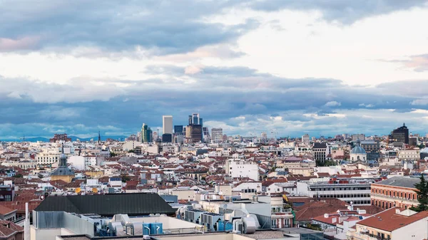 Letecký Pohled Madrid Jihu Sever Oblačného Večera Azca Čtyři Věže — Stock fotografie