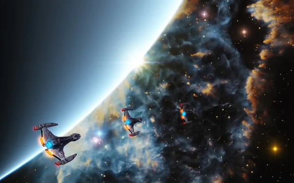 Звёздные корабли в глубоком космосе Стоковая Картинка