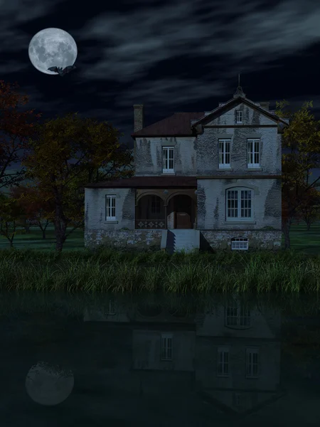 Gammelt hus om natten – stockfoto