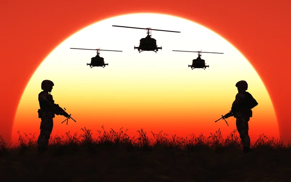 Soldat im Sonnenuntergang — Stockfoto