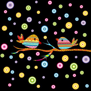 siyah arka plan üzerine iki kuş kart