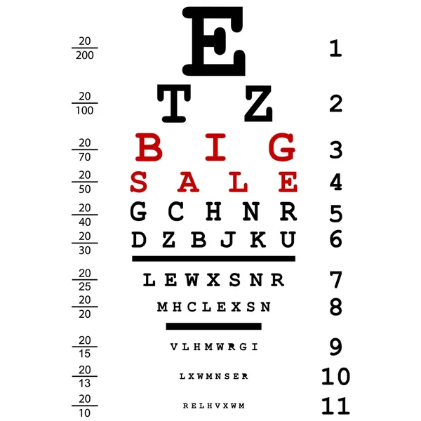 Big sale advertising with optical eye test used by doctors — Stock Photo, Image