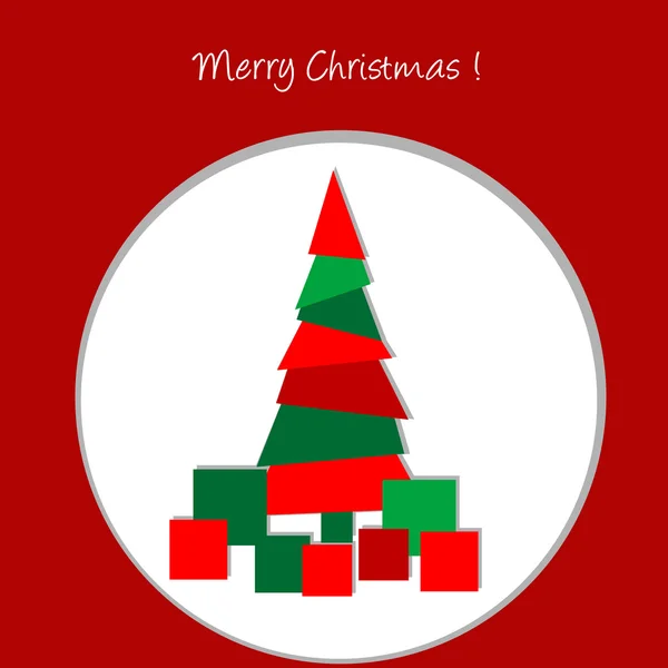 Vánoční přání s abstraktní vánoční stromek a dárky — Stock fotografie