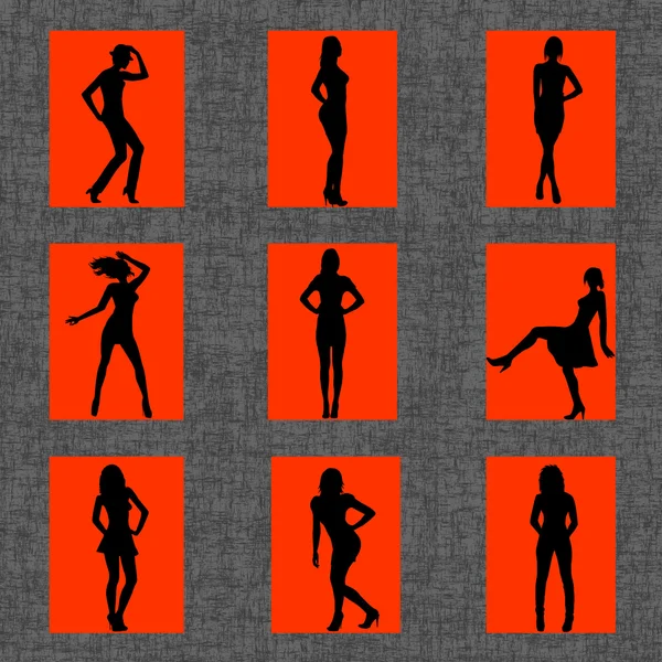 Background with set of sexy women silhouettes — Stock Photo, Image