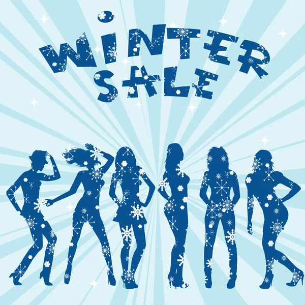 Winter verkoop reclame met vrouwen silhouetten — Stockfoto