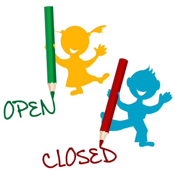 Open en gesloten aankondiging met kinderen — Stockfoto