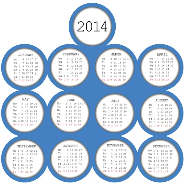 2014 kalender med blå cirklar — Stockfoto