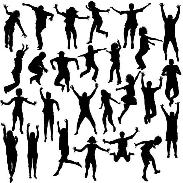 Conjunto de crianças saltando shilhouettes — Fotografia de Stock