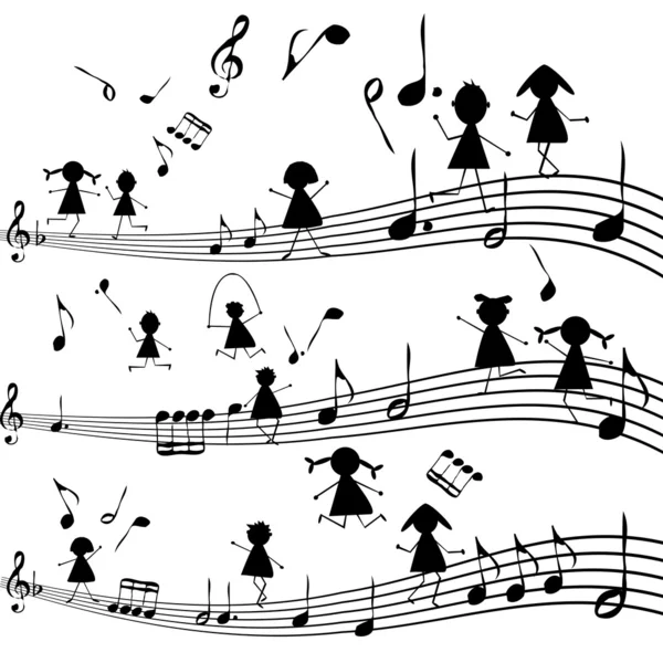 Music note with stylized kids silhouettes — Stock Photo, Image